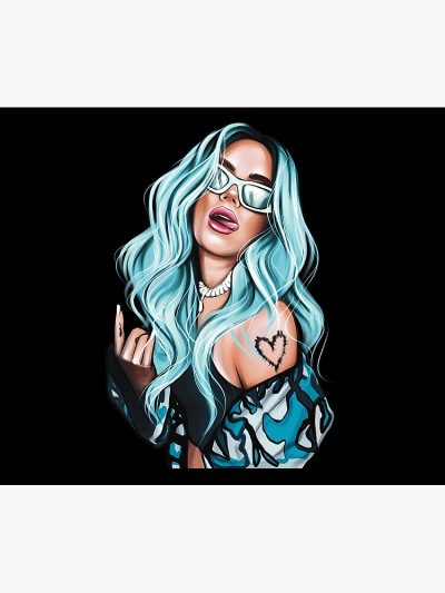 Karol G With Blue Hair Illustration Tapestry Official Karol G Merch