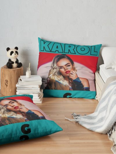 Karol G Vintage With Toska Background Throw Pillow Official Karol G Merch