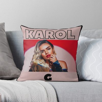 Karol G Vintage With Pink Background Throw Pillow Official Karol G Merch