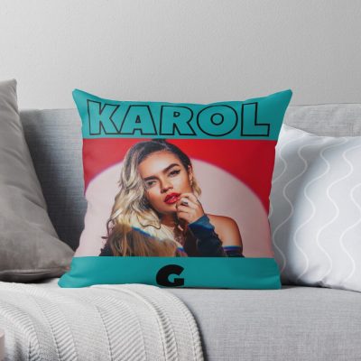 Karol G Vintage With Toska Background Throw Pillow Official Karol G Merch