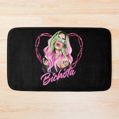 Karol G With Red Hair Illustration With Bichota Bath Mat Official Karol G Merch