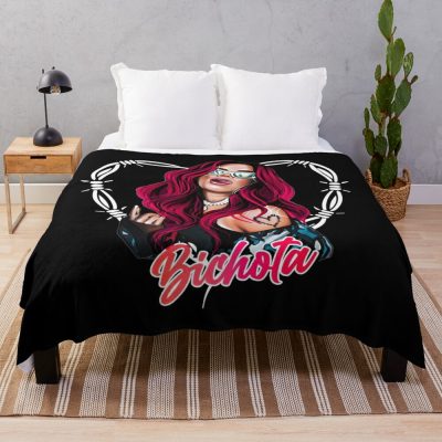 Karol G With Red Hair Illustration With Bichota Throw Blanket Official Karol G Merch