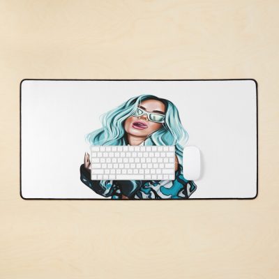 Karol G With Blue Hair Illustration Mouse Pad Official Karol G Merch