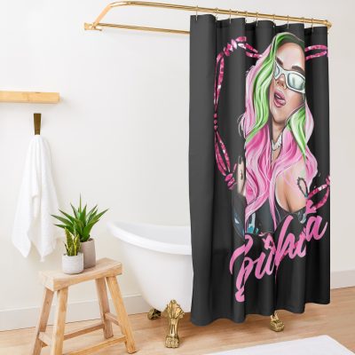 Karol G With Red Hair Illustration With Bichota Shower Curtain Official Karol G Merch