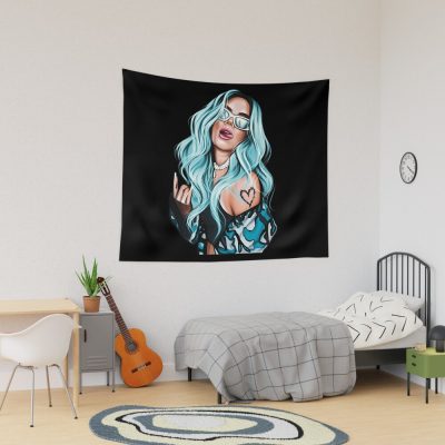 Karol G With Blue Hair Illustration Tapestry Official Karol G Merch