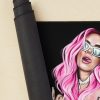 Karol G With Pink Hair Illustration With Bichota Word Mouse Pad Official Cow Anime Merch